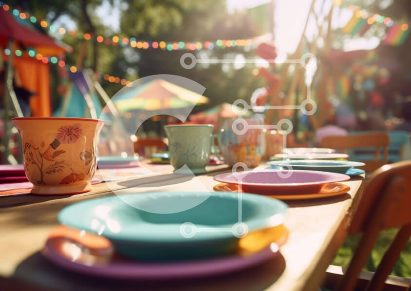 Intra Συλλεκτικό Ξύλινο Παζλ Plywood  4mm - Πολύχρωμο τραπέζι με πιάτα και φλιτζάνια Σε Ξύλινο Κουτί - Διαστάσεις Puzzle: 10x10 cm – 25 κομμάτια