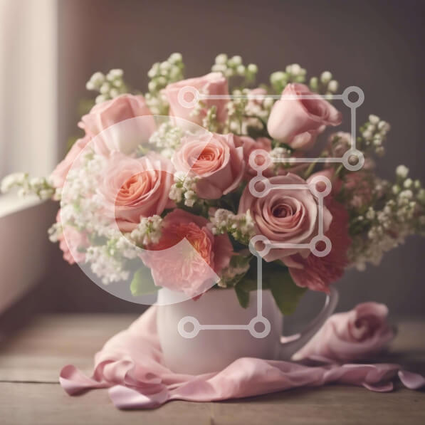 Σετ των 2 Intra Συλλεκτικό Ξύλινο Παζλ Plywood  4mm - Ροζ τριαντάφυλλα σε λευκό βάζο με κορδέλες Σε Ξύλινο Κουτί - Διαστάσεις: 10x10 cm – 25 κομμάτια