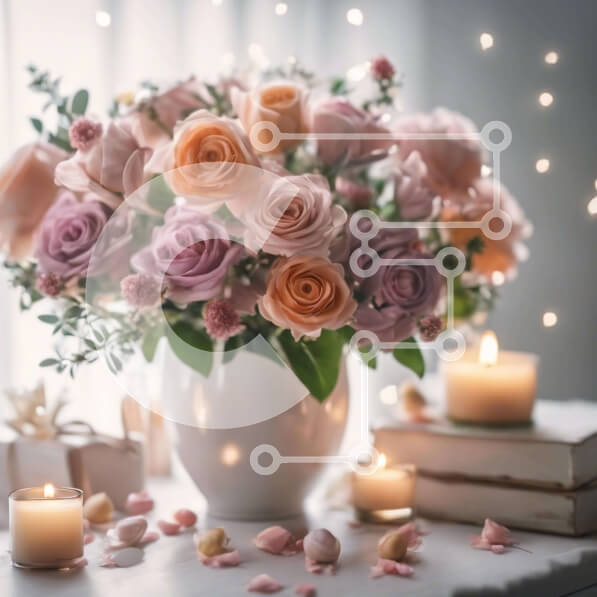 Σετ των 2 Intra Συλλεκτικό Ξύλινο Παζλ Plywood  4mm - Ρομαντικό τραπέζι με ροζ και ροδακινί τριαντάφυλλα Σε Ξύλινο Κουτί - Διαστάσεις: 10x10 cm – 25 κομμάτια