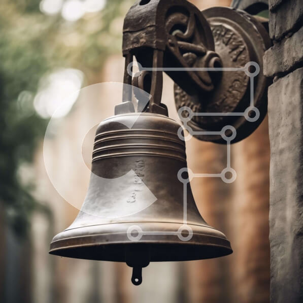 Intra Συλλεκτικό Ξύλινο Παζλ Plywood  4mm - Μεγάλο μεταλλικό κουδούνι που κρέμεται στο παλιό κτίριο Σε Ξύλινο Κουτί - Διαστάσεις Puzzle: 10x10 cm – 25 κομμάτια