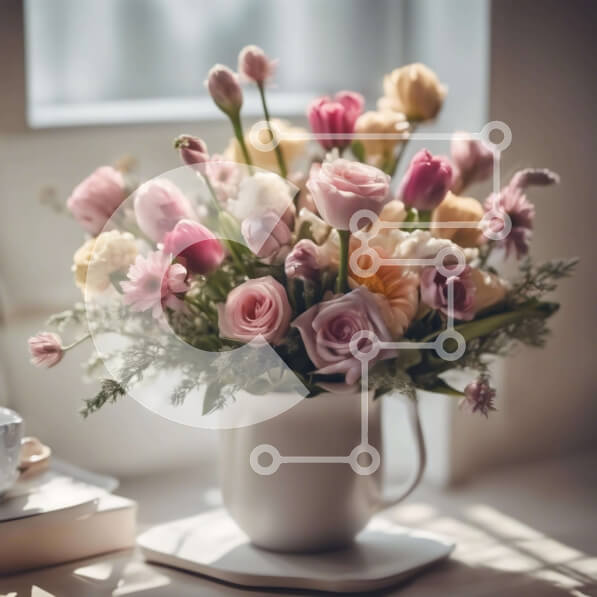 Intra Συλλεκτικό Ξύλινο Παζλ Plywood  4mm - Τραπέζι με λουλούδια σε βάζο, φλιτζάνι καφέ και βιβλία Σε Ξύλινο Κουτί - Διαστάσεις Puzzle: 10x10 cm – 25 κομμάτια