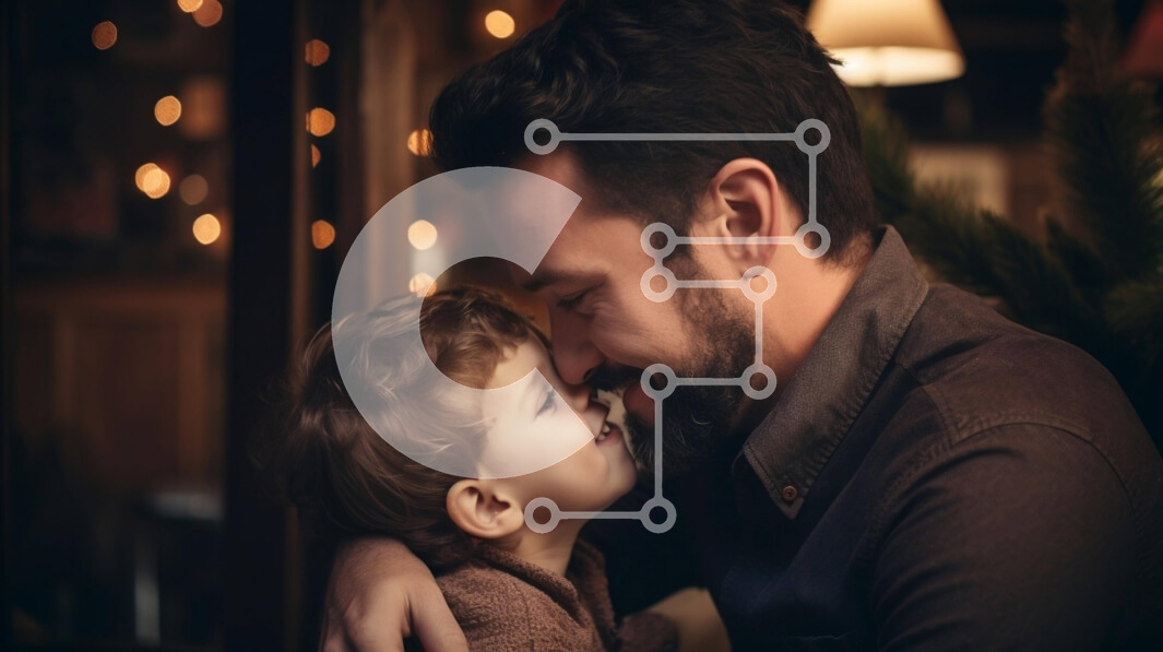 Intra Συλλεκτικό Ξύλινο Παζλ Plywood  4mm - Ο πατέρας φιλά τον γιο στο σαλόνι Σε Ξύλινο Κουτί - Διαστάσεις Puzzle: 10x10 cm – 25 κομμάτια