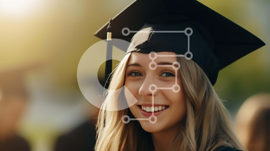 Intra Συλλεκτικό Ξύλινο Παζλ Plywood  4mm - Νεαρή γυναίκα με καπέλο και φόρεμα αποφοίτησης Σε Ξύλινο Κουτί - Διαστάσεις Puzzle: 10x10 cm – 25 κομμάτια