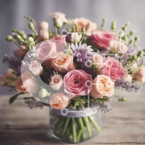 Σετ των 2 Intra Συλλεκτικό Ξύλινο Παζλ Plywood  4mm - Κομψή λουλουδάτη σύνθεση: Ροζ, μωβ και λεβάντα τριαντάφυλλα σε βάζο Σε Ξύλινο Κουτί - Διαστάσεις: 10x10 cm – 25 κομμάτια