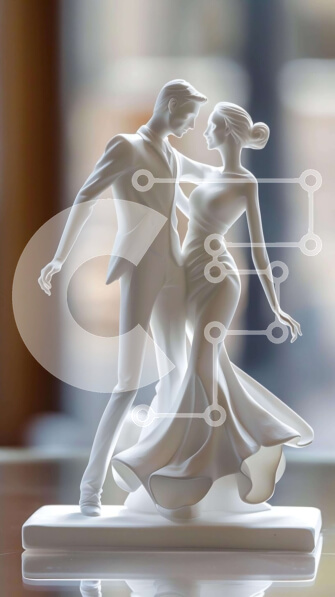 Intra Συλλεκτικό Ξύλινο Παζλ Plywood  4mm - Λευκό ειδώλιο του χορευτικού ζευγαριού Σε Ξύλινο Κουτί - Διαστάσεις Puzzle: 10x10 cm – 25 κομμάτια