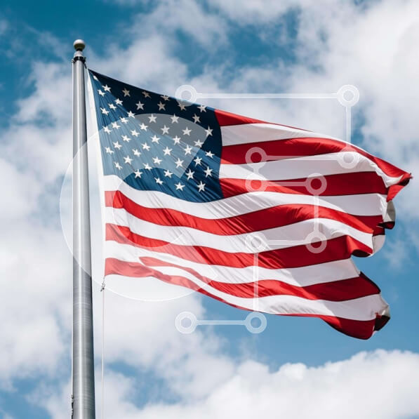 Intra Συλλεκτικό Ξύλινο Παζλ Plywood  4mm - Αμερικανική σημαία ενάντια στο γαλάζιο του ουρανού Σε Ξύλινο Κουτί - Διαστάσεις Puzzle: 10x10 cm – 25 κομμάτια