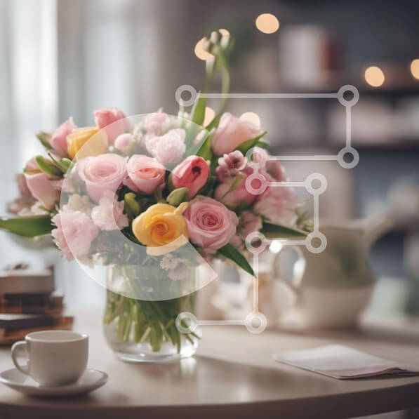 Intra Συλλεκτικό Ξύλινο Παζλ Plywood  4mm - Γυάλινο βάζο με τριαντάφυλλα και φλιτζάνι καφέ στο τραπέζι Σε Ξύλινο Κουτί - Διαστάσεις Puzzle: 10x10 cm – 25 κομμάτια