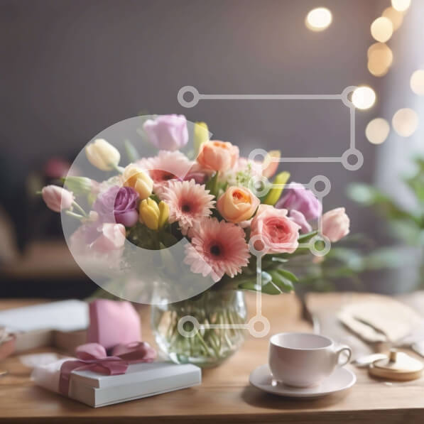 Σετ των 2 Intra Συλλεκτικό Ξύλινο Παζλ Plywood  4mm - Πολύχρωμο βάζο γεμάτο λουλούδια σε κομψό ξύλινο τραπέζι Σε Ξύλινο Κουτί - Διαστάσεις: 10x10 cm – 25 κομμάτια