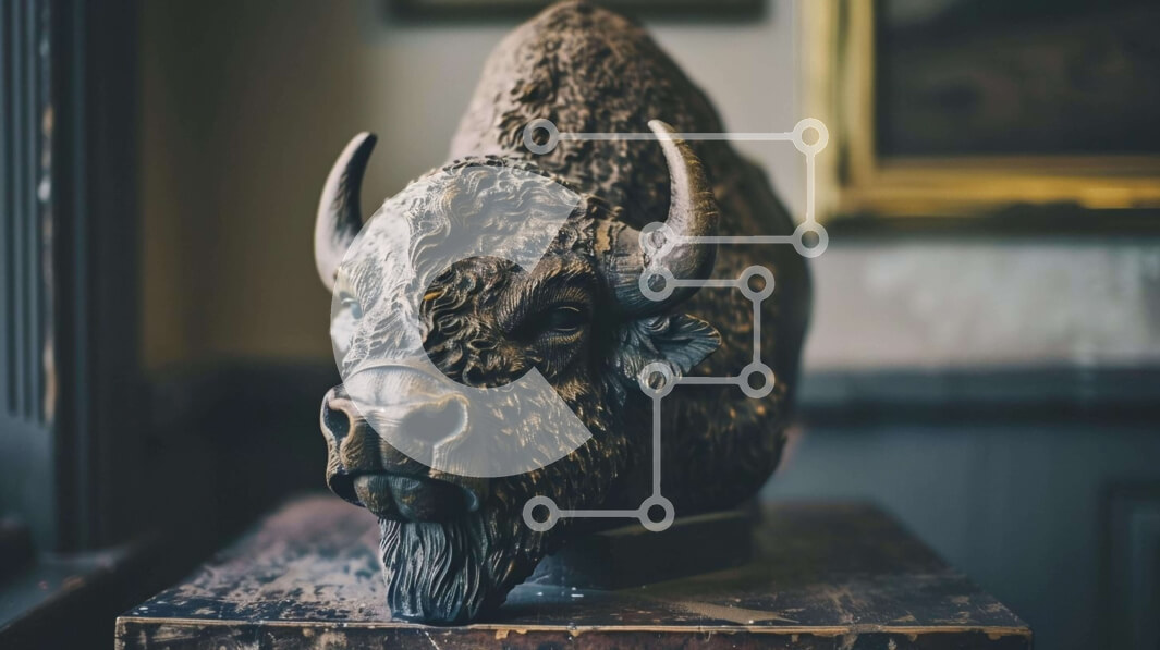 Intra Συλλεκτικό Ξύλινο Παζλ Plywood  4mm - Γλυπτό κεφαλής Buffalo στο Eclectic Room Σε Ξύλινο Κουτί - Διαστάσεις Puzzle: 10x10 cm – 25 κομμάτια