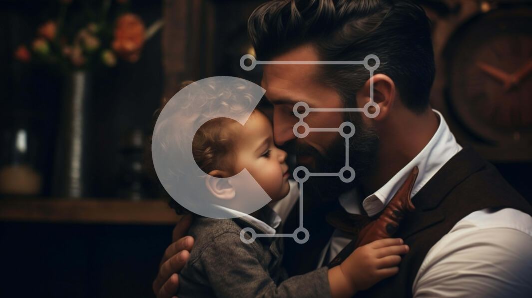 Intra Συλλεκτικό Ξύλινο Παζλ Plywood  4mm - Πατέρας και γιος αγκαλιάζονται με τα ρολόγια Σε Ξύλινο Κουτί - Διαστάσεις Puzzle: 10x10 cm – 25 κομμάτια