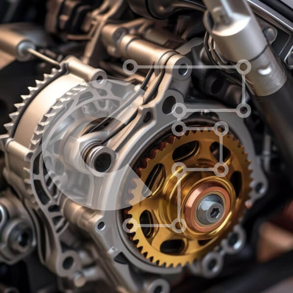 Intra Συλλεκτικό Ξύλινο Παζλ Plywood  4mm - Κοντινή όψη του κινητήρα με γρανάζια και εξαρτήματα Σε Ξύλινο Κουτί - Διαστάσεις Puzzle: 10x10 cm – 25 κομμάτια