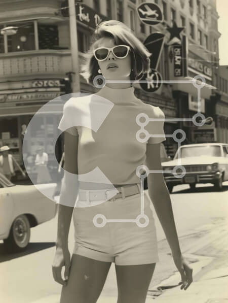 Intra Συλλεκτικό Ξύλινο Παζλ Plywood  4mm - Γυναίκα που περπατά με λευκό σορτς με αυτοκίνητα στο φόντο Σε Ξύλινο Κουτί - Διαστάσεις Puzzle: 10x10 cm – 25 κομμάτια