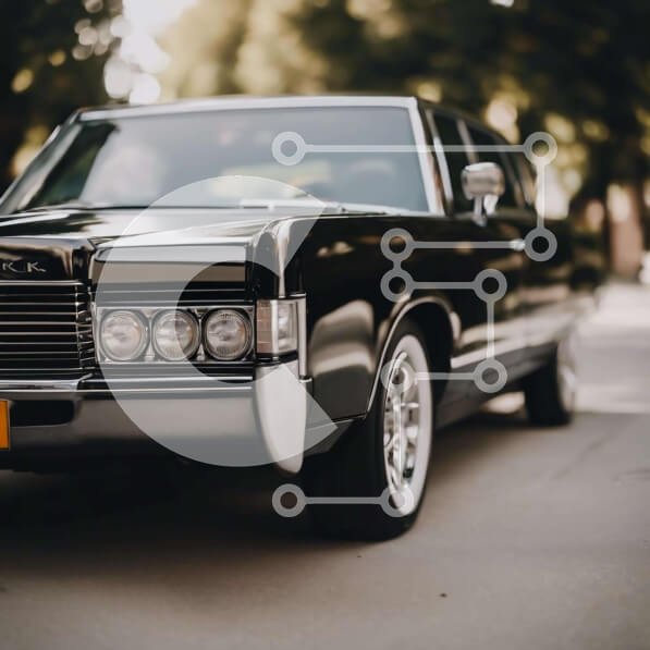 Intra Συλλεκτικό Ξύλινο Παζλ Plywood  4mm - Vintage μαύρο αυτοκίνητο παρκαρισμένο στην άκρη του δρόμου Σε Ξύλινο Κουτί - Διαστάσεις Puzzle: 10x10 cm – 25 κομμάτια