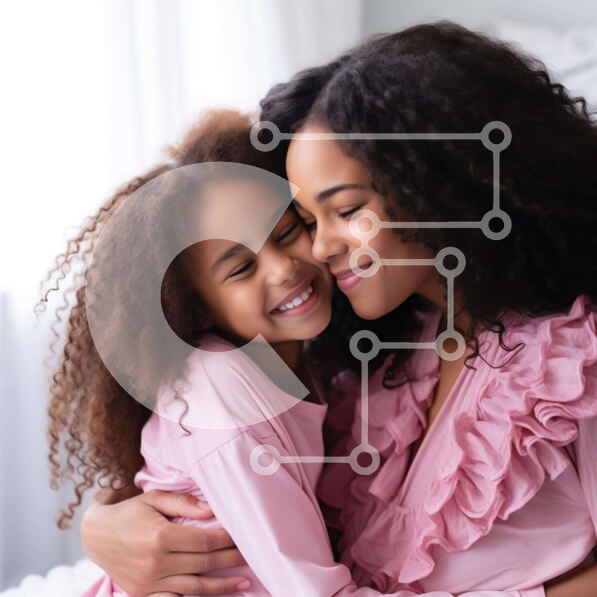 Intra Συλλεκτικό Ξύλινο Παζλ Plywood  4mm - Μητέρα και κόρη αγκαλιάζονται με ροζ πιτζάμες Σε Ξύλινο Κουτί - Διαστάσεις Puzzle: 10x10 cm – 25 κομμάτια