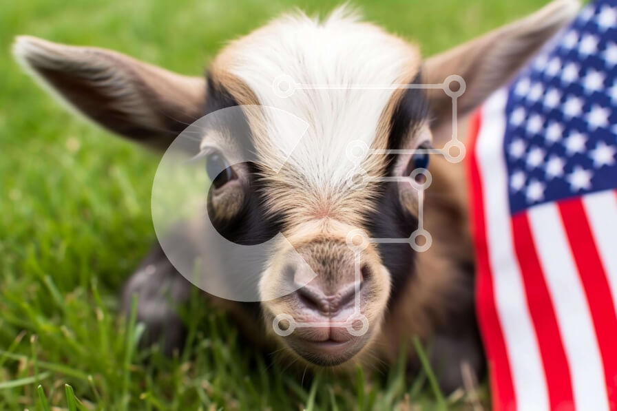 Σετ των 2 Intra Συλλεκτικό Ξύλινο Παζλ Plywood  4mm - Περίεργη κατσίκα με αμερικανική σημαία Σε Ξύλινο Κουτί - Διαστάσεις: 10x10 cm – 25 κομμάτια