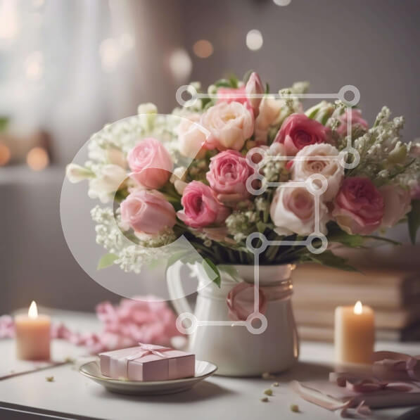 Intra Συλλεκτικό Ξύλινο Παζλ Plywood  4mm - Ρομαντικό σκηνικό για την ημέρα του Αγίου Βαλεντίνου με ροζ και λευκά τριαντάφυλλα Σε Ξύλινο Κουτί - Διαστάσεις: 10x10 cm – 25 κομμάτια