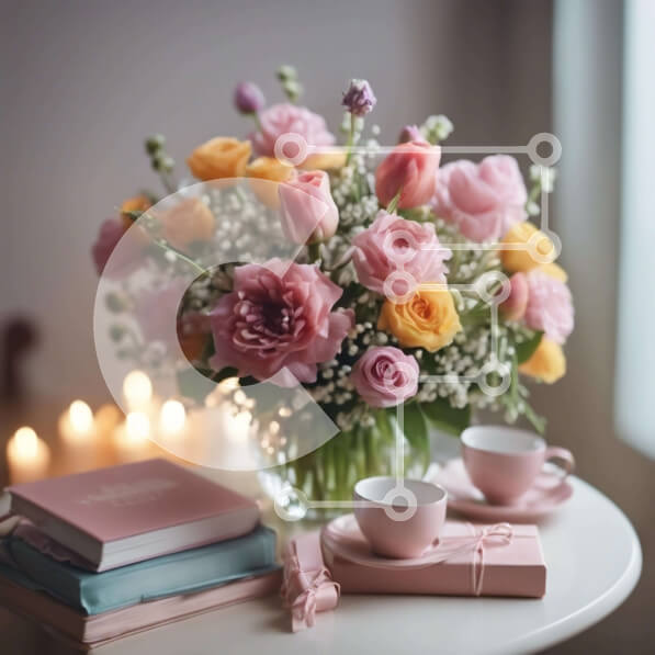 Intra Συλλεκτικό Ξύλινο Παζλ Plywood  4mm - Ρομαντικό τραπέζι με βιβλία, λουλούδια και φλιτζάνια καφέ Σε Ξύλινο Κουτί - Διαστάσεις Puzzle: 10x10 cm – 25 κομμάτια