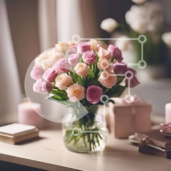 Σετ των 2 Intra Συλλεκτικό Ξύλινο Παζλ Plywood  4mm - Κομψά ροζ και λευκά τριαντάφυλλα σε γυάλινο βάζο με κεριά Σε Ξύλινο Κουτί - Διαστάσεις: 10x10 cm – 25 κομμάτια