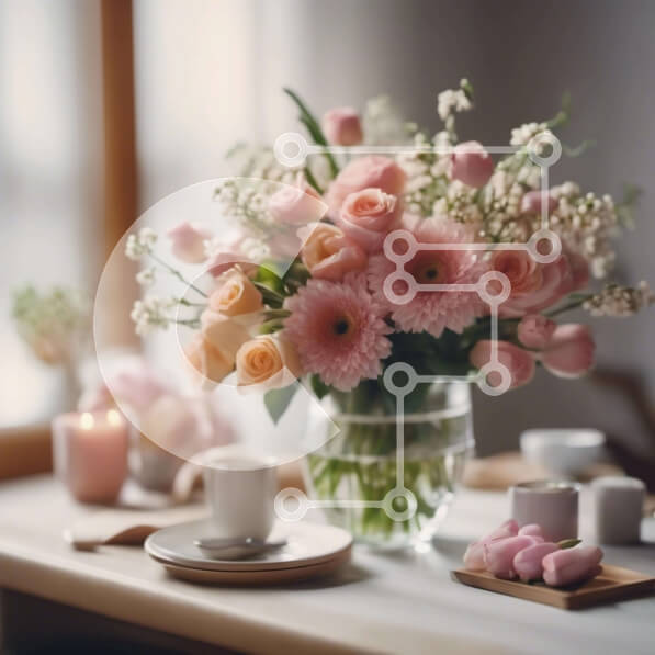 Σετ των 2 Intra Συλλεκτικό Ξύλινο Παζλ Plywood  4mm - Ρομαντικό τραπέζι με ροζ λουλούδια και φλιτζάνια καφέ Σε Ξύλινο Κουτί - Διαστάσεις: 10x10 cm – 25 κομμάτια