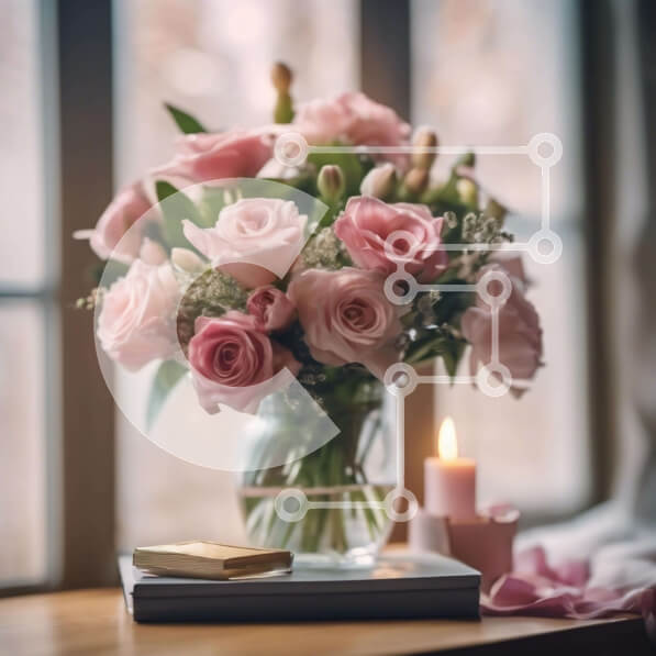 Σετ των 2 Intra Συλλεκτικό Ξύλινο Παζλ Plywood  4mm - Ρομαντικά ροζ τριαντάφυλλα σε γυάλινο βάζο σε ανοιχτό βιβλίο Σε Ξύλινο Κουτί - Διαστάσεις: 10x10 cm – 25 κομμάτια