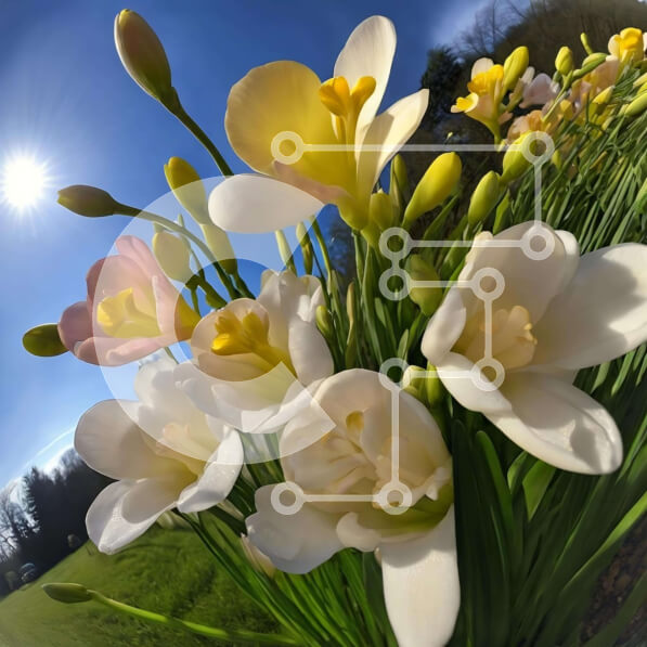 Intra Συλλεκτικό Ξύλινο Παζλ Plywood  4mm - Ανθισμένα λευκά και κίτρινα λουλούδια στο φως του ήλιου Σε Ξύλινο Κουτί - Διαστάσεις: 10x10 cm – 25 κομμάτια