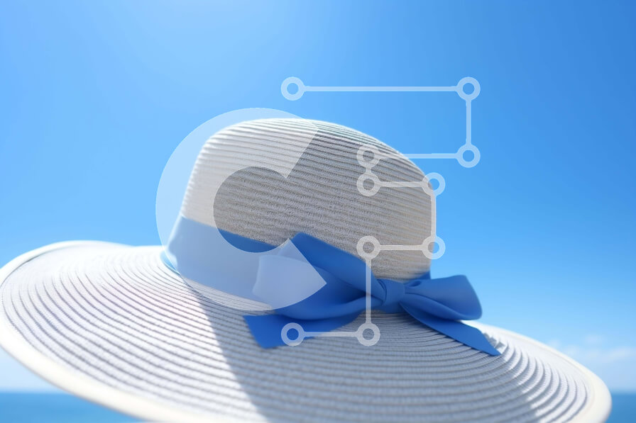 Intra Συλλεκτικό Ξύλινο Παζλ Plywood  4mm - Κομψό λευκό και μπλε καπέλο ηλίου στον ωκεανό Σε Ξύλινο Κουτί - Διαστάσεις Puzzle: 10x10 cm – 25 κομμάτια