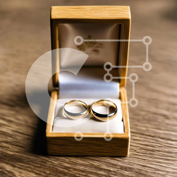 Σετ των 2 Intra Συλλεκτικό Ξύλινο Παζλ Plywood  4mm - Χρυσές Βέρες  Σε Ξύλινο Κουτί - Μπάντες αρραβώνων ή γάμου Σε Ξύλινο Κουτί - Διαστάσεις: 10x10 cm – 25 κομμάτια