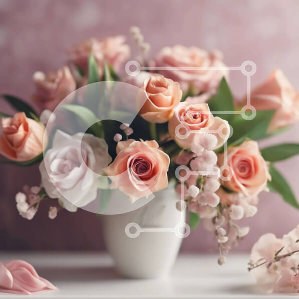 Intra Συλλεκτικό Ξύλινο Παζλ Plywood  4mm - Λευκό βάζο με ροζ τριαντάφυλλα και ανάμεικτα λουλούδια Σε Ξύλινο Κουτί - Διαστάσεις: 10x10 cm – 25 κομμάτια