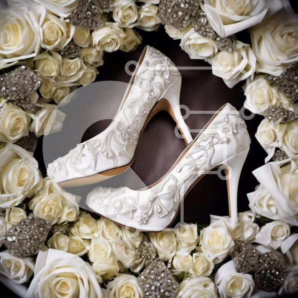 Σετ των 2 Intra Συλλεκτικό Ξύλινο Παζλ Plywood  4mm - Λευκά παπούτσια γάμου με τριαντάφυλλα και κοσμήματα Σε Ξύλινο Κουτί - Διαστάσεις: 10x10 cm – 25 κομμάτια