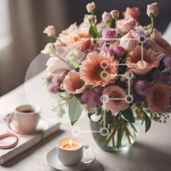 Σετ των 2 Intra Συλλεκτικό Ξύλινο Παζλ Plywood  4mm - Γυάλινο βάζο με ροζ λουλούδια και φλιτζάνια καφέ Σε Ξύλινο Κουτί - Διαστάσεις: 10x10 cm – 25 κομμάτια