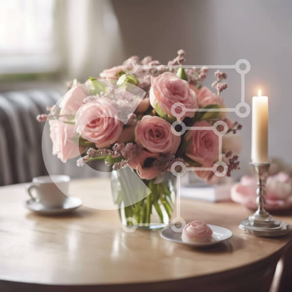 Σετ των 2 Intra Συλλεκτικό Ξύλινο Παζλ Plywood  4mm - Ρομαντικά ροζ τριαντάφυλλα σε γυάλινο βάζο σε ξύλινο τραπέζι Σε Ξύλινο Κουτί - Διαστάσεις: 10x10 cm – 25 κομμάτια