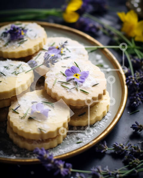 Σετ των 2 Intra Συλλεκτικό Ξύλινο Παζλ Plywood  4mm - Πιάτο με μπισκότα διακοσμημένα με λουλούδια λεβάντας Σε Ξύλινο Κουτί - Διαστάσεις: 10x10 cm – 25 κομμάτια