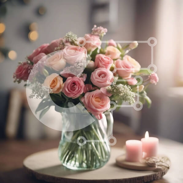 Σετ των 2 Intra Συλλεκτικό Ξύλινο Παζλ Plywood  4mm - Κομψά ροζ τριαντάφυλλα και κεριά σε γυάλινο βάζο Σε Ξύλινο Κουτί - Διαστάσεις: 10x10 cm – 25 κομμάτια