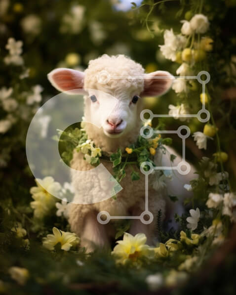 Σετ των 2 Intra Συλλεκτικό Ξύλινο Παζλ Plywood  4mm - Αξιολάτρευτο αρνί που περιβάλλεται από λουλούδια και πράσινο Σε Ξύλινο Κουτί - Διαστάσεις: 10x10 cm – 25 κομμάτια