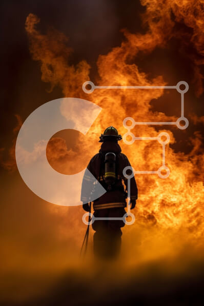 Intra Συλλεκτικό Ξύλινο Παζλ Plywood  4mm - Πυροσβέστης μάχεται με τις έντονες φλόγες με λάστιχο Σε Ξύλινο Κουτί - Διαστάσεις Puzzle: 10x10 cm – 25 κομμάτια