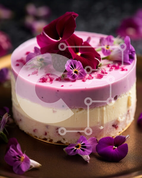 Σετ των 2 Intra Συλλεκτικό Ξύλινο Παζλ Plywood  4mm - Ροζ και λευκό κέικ με μωβ λουλούδια Σε Ξύλινο Κουτί - Διαστάσεις: 10x10 cm – 25 κομμάτια