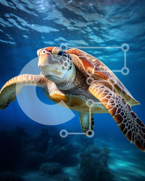 Σετ των 2 Intra Συλλεκτικό Ξύλινο Παζλ Plywood  4mm - Απειλούμενη πράσινη θαλάσσια χελώνα που κολυμπά στον ωκεανό Σε Ξύλινο Κουτί - Διαστάσεις: 10x10 cm – 25 κομμάτια