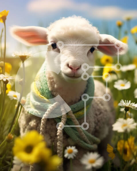 Σετ των 2 Intra Συλλεκτικό Ξύλινο Παζλ Plywood  4mm - Πρόβατο με λουλούδια με πορτοκαλί φουλάρι Σε Ξύλινο Κουτί - Διαστάσεις: 10x10 cm – 25 κομμάτια