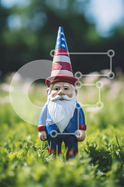 Intra Συλλεκτικό Ξύλινο Παζλ Plywood  4mm - Παιχνίδι Gnome με καπέλο αμερικανικής σημαίας σε πράσινο γρασίδι Σε Ξύλινο Κουτί - Διαστάσεις Puzzle: 10x10 cm – 25 κομμάτια