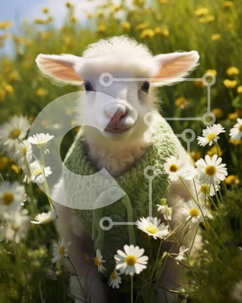 Intra Συλλεκτικό Ξύλινο Παζλ Plywood  4mm - Χαμογελώντας πρόβατα σε λιβάδι με μαργαρίτες Σε Ξύλινο Κουτί - Διαστάσεις: 10x10 cm – 25 κομμάτια