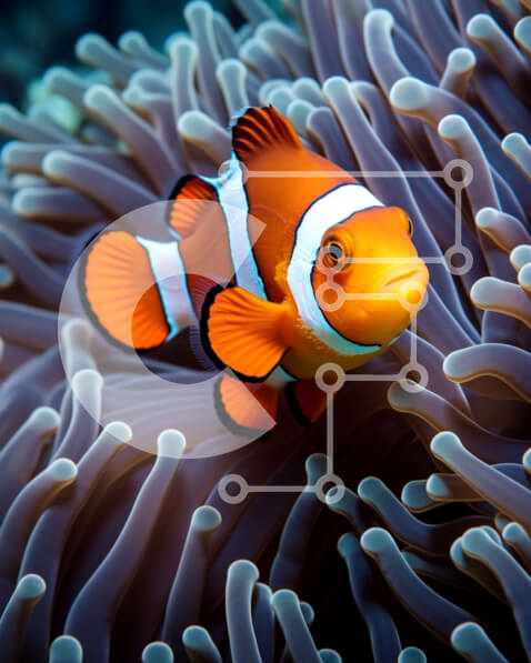 Intra Συλλεκτικό Ξύλινο Παζλ Plywood  4mm - Ψάρια κλόουν που κολυμπούν ανάμεσα στις ανεμώνες στον ωκεανό Σε Ξύλινο Κουτί - Διαστάσεις: 10x10 cm – 25 κομμάτια