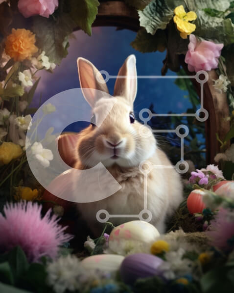 Σετ των 2 Intra Συλλεκτικό Ξύλινο Παζλ Plywood  4mm - Περίεργο κουνέλι που περιβάλλεται από λουλούδια και πασχαλινά αυγά Σε Ξύλινο Κουτί - Διαστάσεις: 10x10 cm – 25 κομμάτια