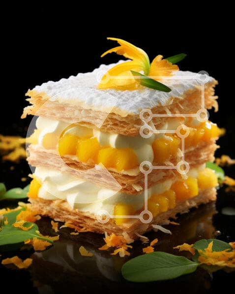 Σετ των 2 Intra Συλλεκτικό Ξύλινο Παζλ Plywood  4mm - Κέικ μάνγκο σε στρώσεις με φρέσκα κίτρινα λουλούδια Σε Ξύλινο Κουτί - Διαστάσεις: 10x10 cm – 25 κομμάτια