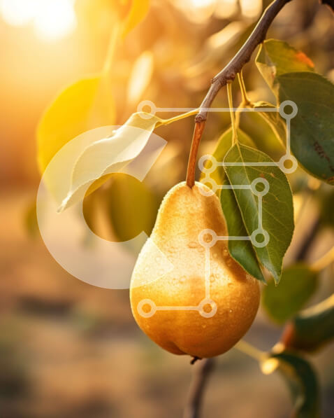 Intra Συλλεκτικό Ξύλινο Παζλ Plywood  4mm - Χρυσό αχλάδι που κρέμεται σε κλαδί φρέσκιας μηλιάς Σε Ξύλινο Κουτί - Διαστάσεις: 10x10 cm – 25 κομμάτια