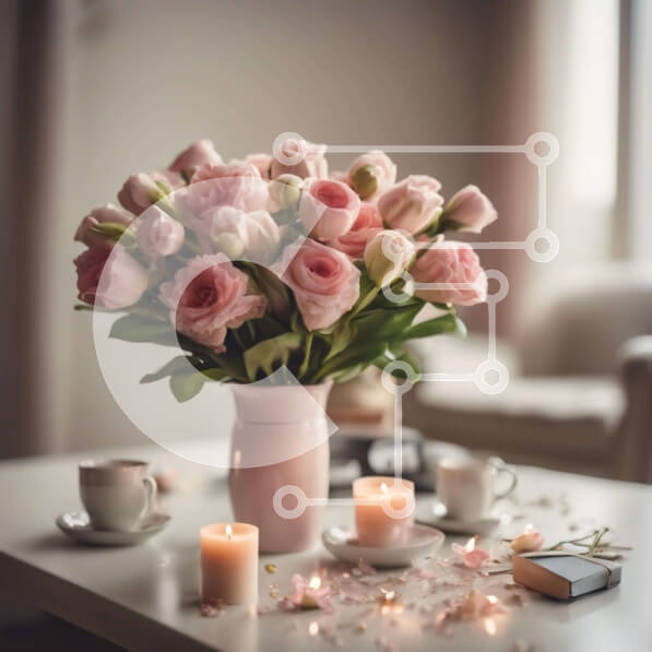 Intra Συλλεκτικό Ξύλινο Παζλ Plywood  4mm - Ρομαντικό τραπέζι με ροζ τριαντάφυλλα και βιβλία Σε Ξύλινο Κουτί - Διαστάσεις: 10x10 cm – 25 κομμάτια