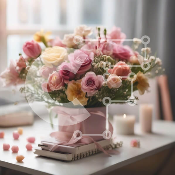 Σετ των 2 Intra Συλλεκτικό Ξύλινο Παζλ Plywood  4mm - Μπουκέτο με ροζ, κίτρινα και λευκά τριαντάφυλλα με βιβλία και κεριά Σε Ξύλινο Κουτί - Διαστάσεις: 10x10 cm – 25 κομμάτια