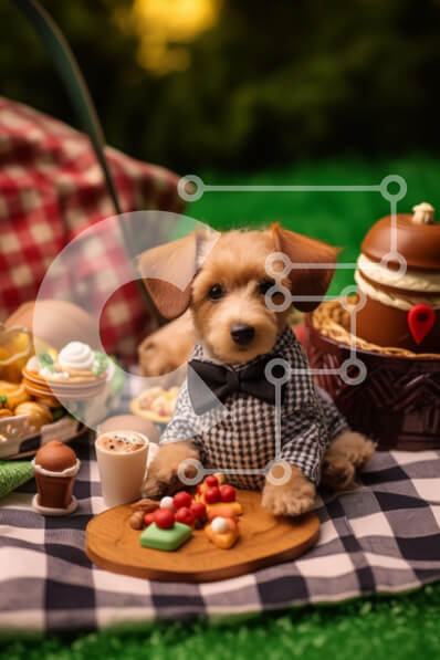 Σετ των 2 Intra Συλλεκτικό Ξύλινο Παζλ Plywood  4mm - Κομψό σκυλί που απολαμβάνει πικνίκ σε εξωτερικούς χώρους Σε Ξύλινο Κουτί - Διαστάσεις: 10x10 cm – 25 κομμάτια