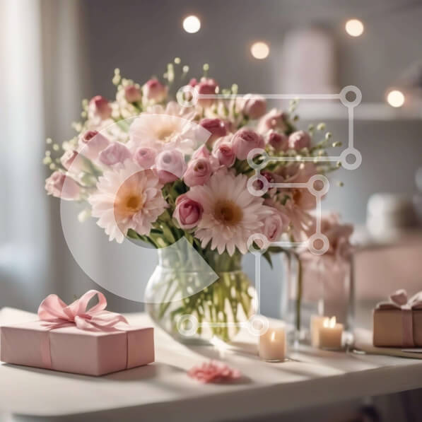 Σετ των 2 Intra Συλλεκτικό Ξύλινο Παζλ Plywood  4mm - Ρομαντικά ροζ λουλούδια και κουτιά δώρων με κεριά Σε Ξύλινο Κουτί - Διαστάσεις: 10x10 cm – 25 κομμάτια