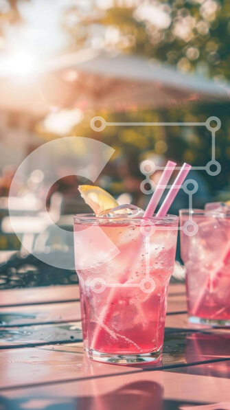 Intra Συλλεκτικό Ξύλινο Παζλ Plywood  4mm - Ροζ ποτά σε ξύλινο τραπέζι σε εξωτερικούς χώρους Σε Ξύλινο Κουτί - Διαστάσεις: 10x10 cm – 25 κομμάτια