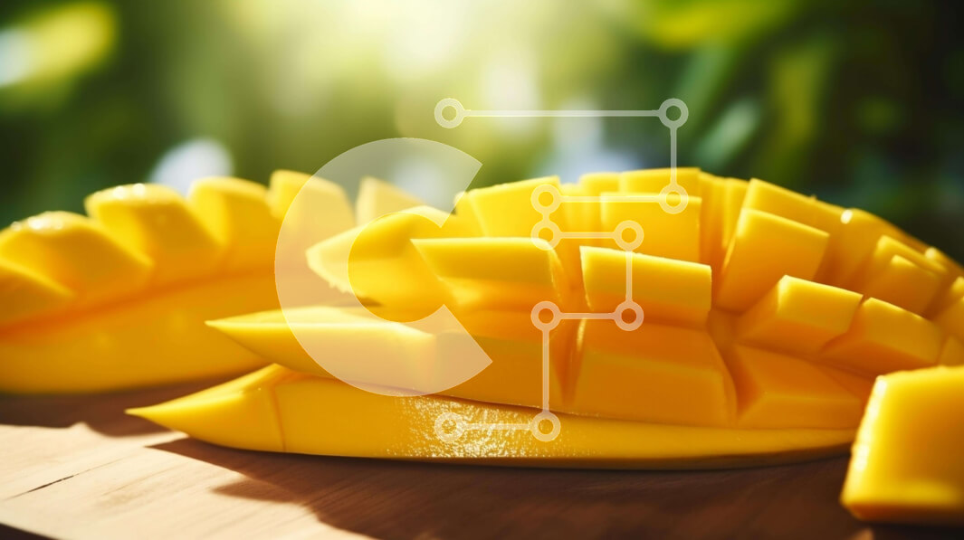 Σετ των 2 Intra Συλλεκτικό Ξύλινο Παζλ Plywood  4mm - Φρέσκες φέτες μάνγκο σε ξύλινη σανίδα κοπής Σε Ξύλινο Κουτί - Διαστάσεις: 10x10 cm – 25 κομμάτια